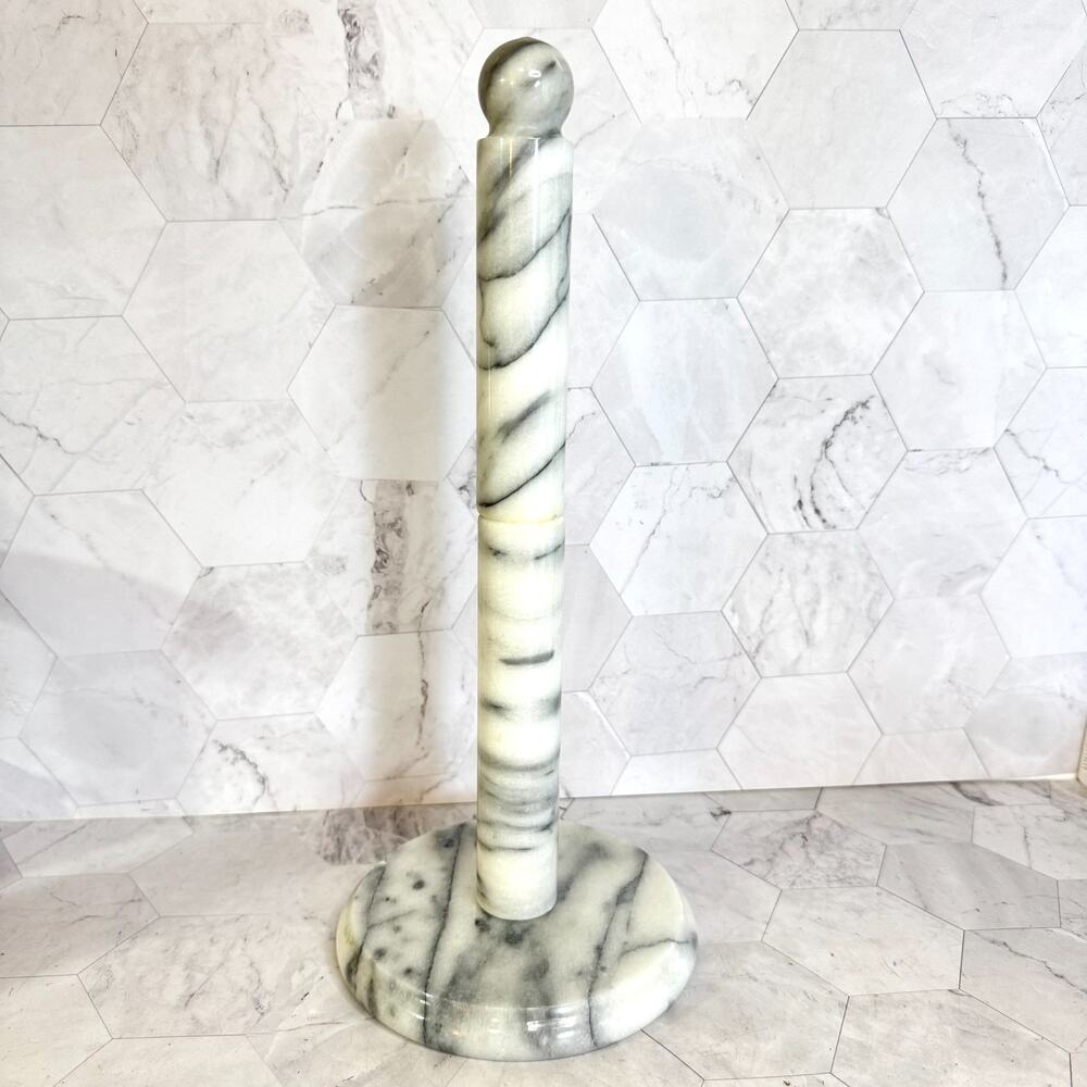 Vintage Marble Paper Towel Holder Freestanding White Gray 13" Counter Top 3 Pc